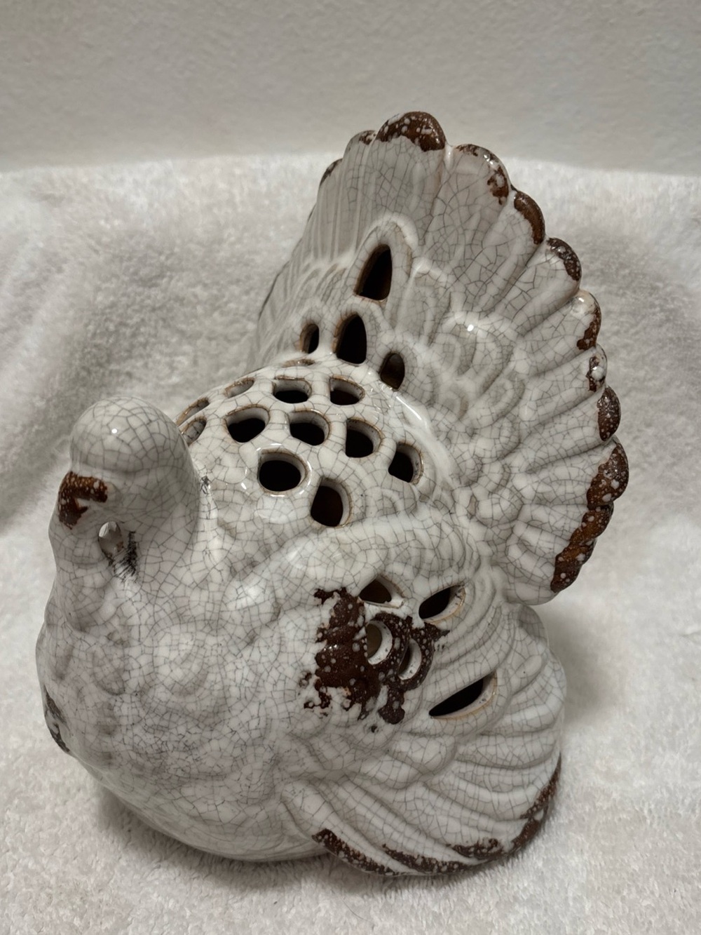 White and Brown Ceramic Turkey Figurine - Decorative Home Accent